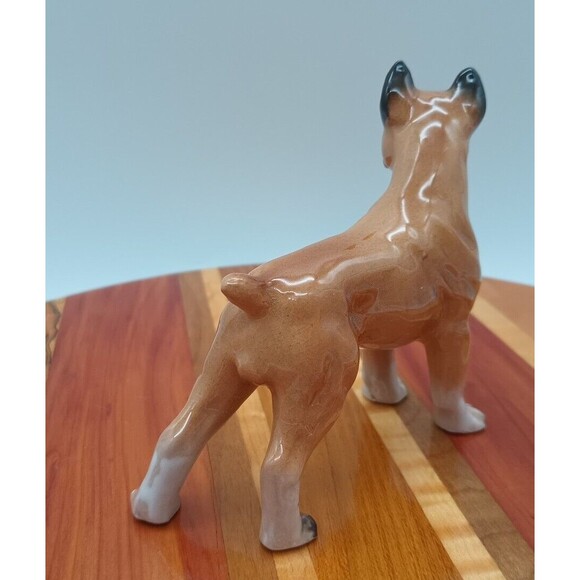 Vtg Boxer Dog Figure Tan Black Standing Male Smooshy Face Nub Tail Cropped Ears - Picture 7 of 12
